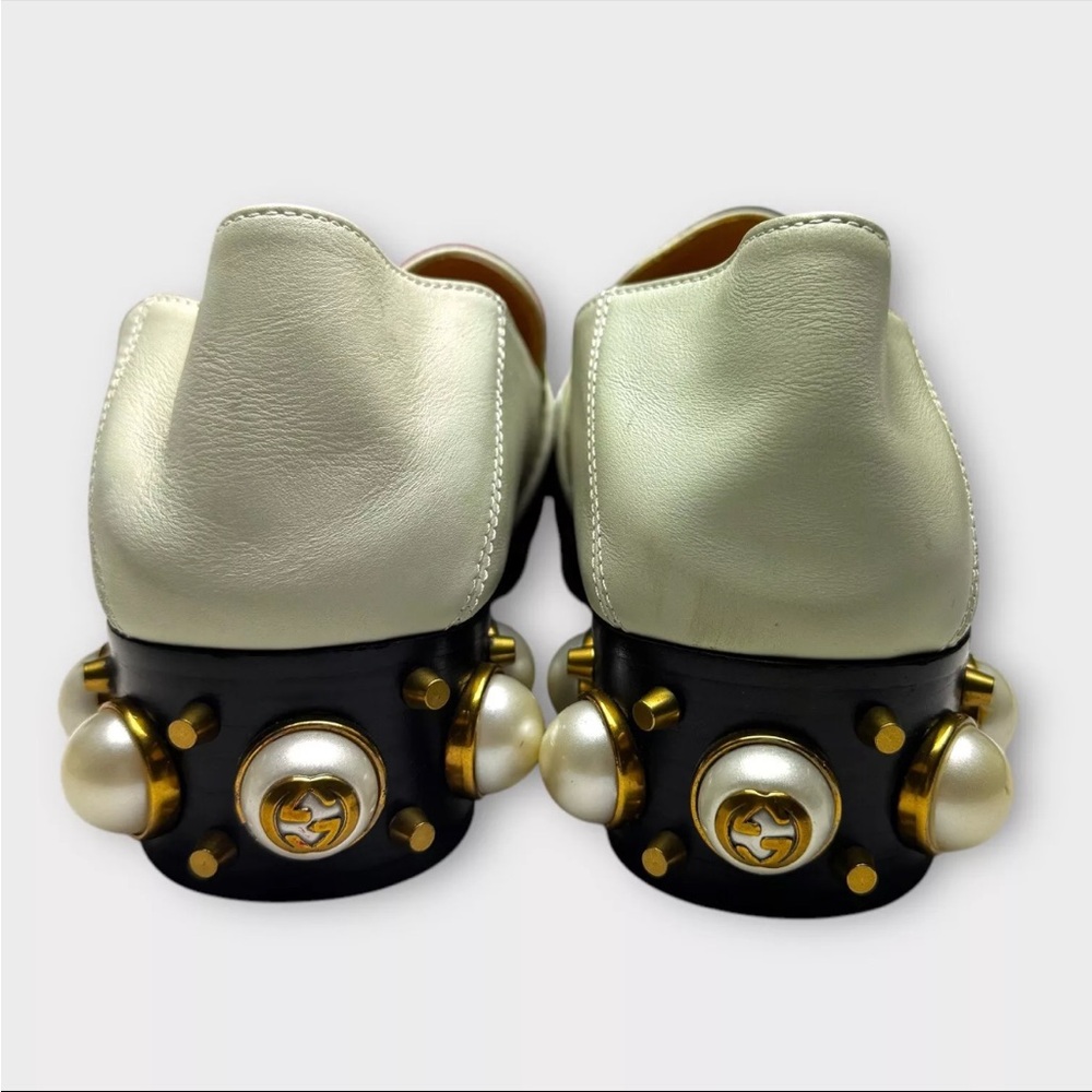 Gucci Ivory Leather Pearl Heel GG Marmont Loafers Shoes Women 36 US Size 6 - Picture 5 of 16
